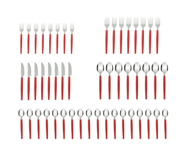 Mainstays 49 Piece Stainless Steel and Plastic Flatware Set with Tray, Niccole Red, Service for 8