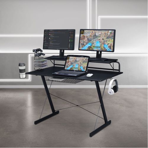 Techni Sport TS-200 Carbon Computer Gaming Desk with Shelving, Black