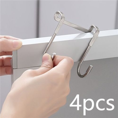 1/2/4pcs Over The Door Drawer Cabinet Hook; 304 Stainless Steel Double S-Shaped Hook Holder Hanger Metal Heavy Duty-Free Punching Door Back Hangi