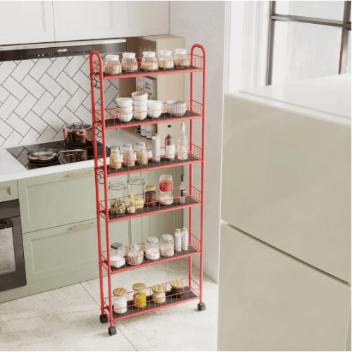 6-Tier Rolling Cart Gap Kitchen Slim Slide Out Storage Tower Rack With Wheels,Baskets,6 For Kitchen,Bathroom Laundry Narrow Piaces Utility Cart,R